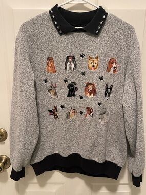 Embroidered Dog Mom Motif Grey Pullover